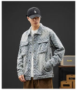 Fashionable Premium Jacquard Washed Denim Jacket for Men - Autumn New Arrival American Vintage Distressed Streetwear Style