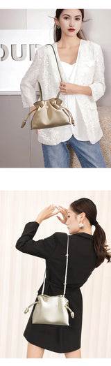 Autumn and Winter Classic Flamenco Fashion Lucky Bag Cloud Bag Genuine Leather Drawstring Shoulder Crossbody Bucket Bag for Wome