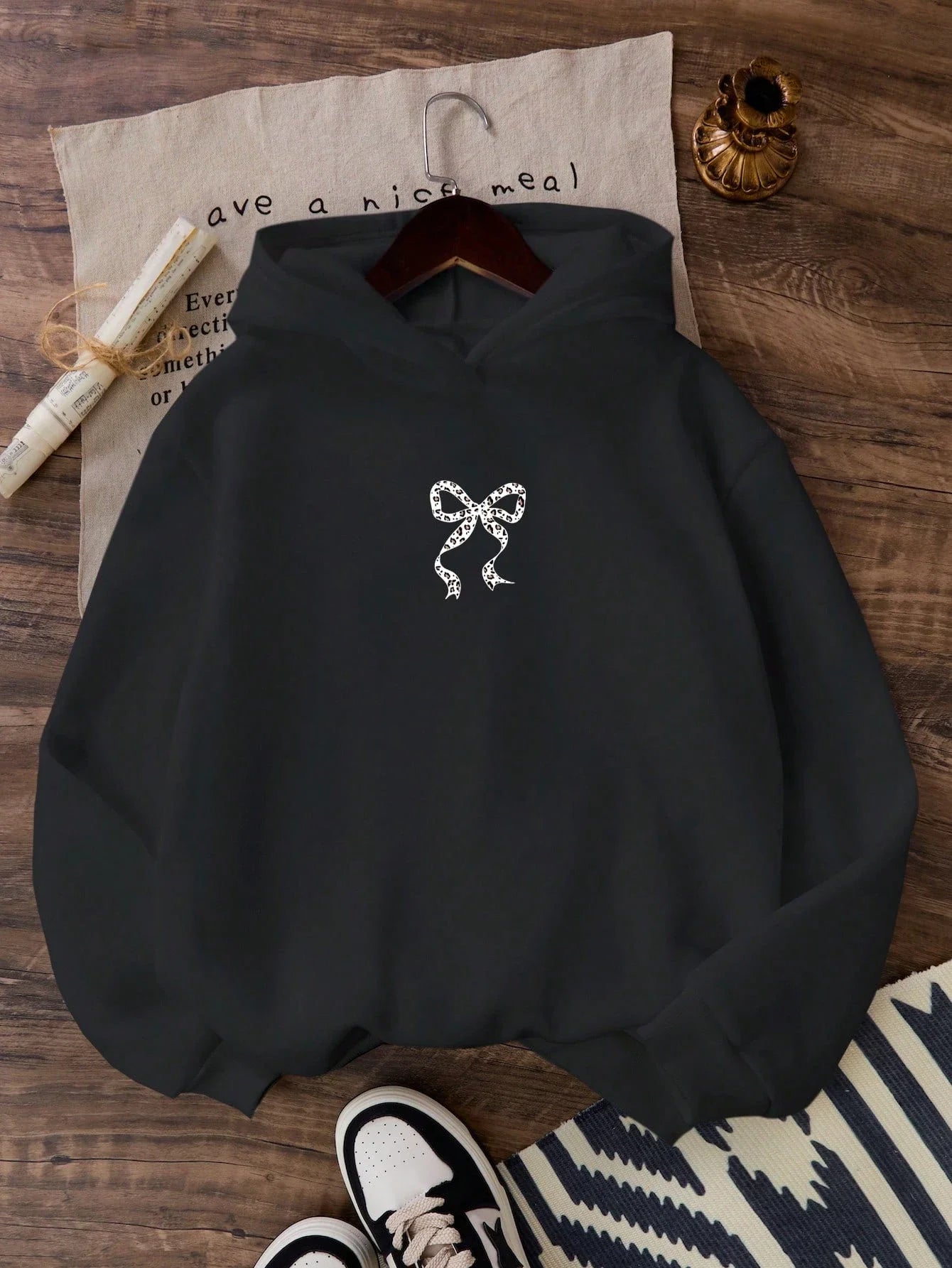 Bow Detail Leopard Print Y2K Hoodie