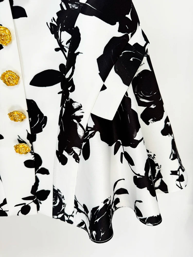 2026 Runway Floral Mini Skirt with Rose Gold Buttons