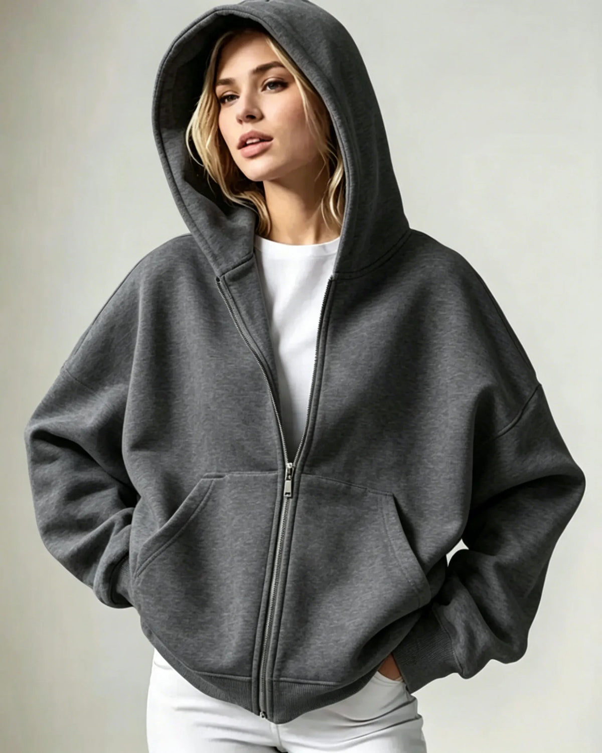 Women’s Relaxed Fleece Zip-Up Hoodie with Pockets