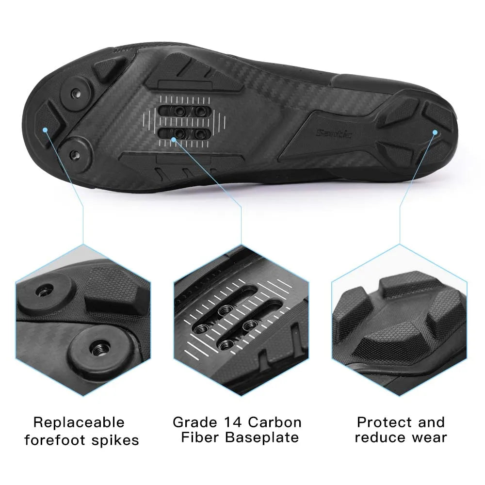 Santic Cycling Shoes Men's Mountain Carbon Fiber Lock Shoes Bicycle Riding Equipment Grade 14 Lightweight TMS24050