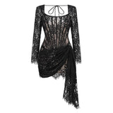 Strapless Lace Mini Dress – Elegant Sheer Patchwork Slim Fit Evening Dress