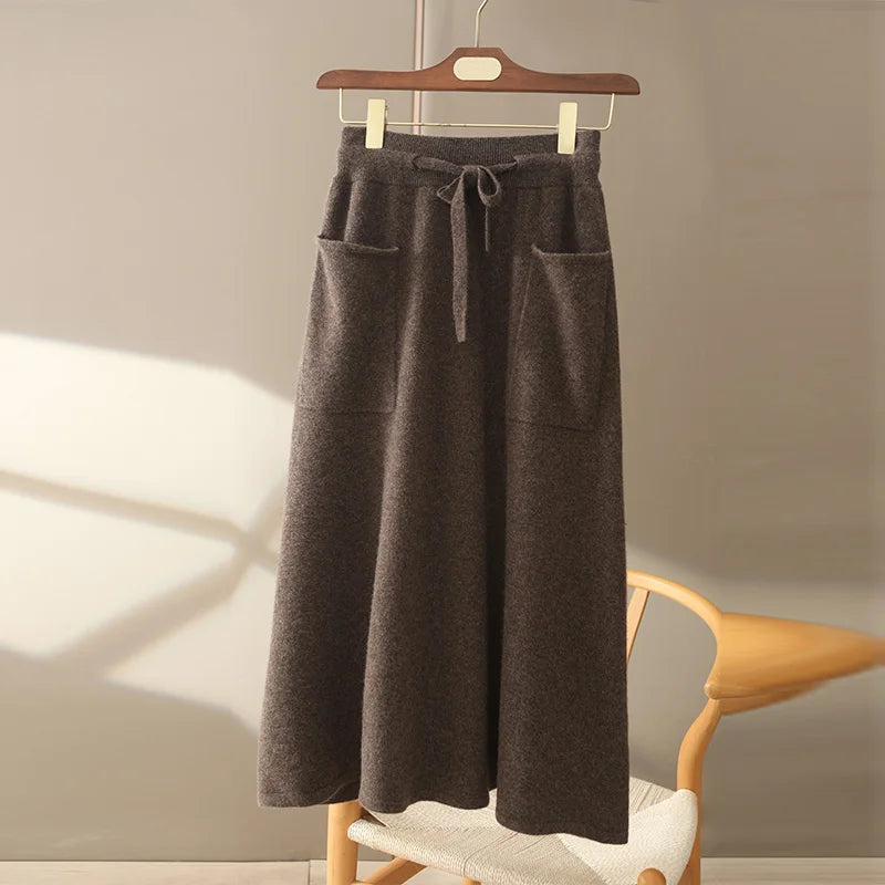 Wool A-Line Midi Skirt – Women's Knit Autumn Winter