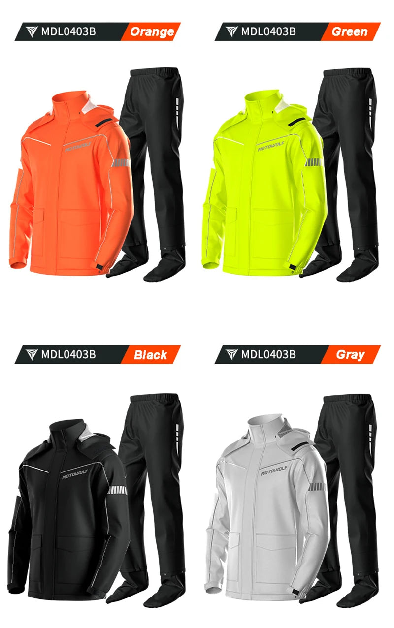 Men's Waterproof Motorcycle Rain Suit – Reflective Split Jacket & Pants