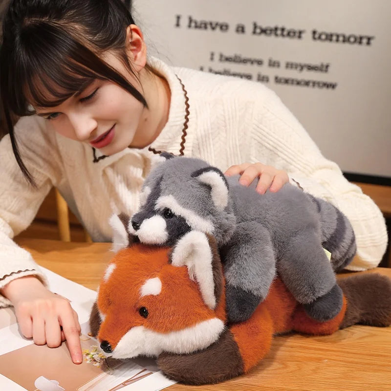 New Stuffed Anime Figure Doll Turned Red Panda Plushie Doll Fluffy Hair Red Raccoon Animals Hug Throw Pillow