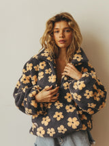 Zekye Women's Sweatshirt Flower Fleece Half Zipper Lapel Sweater Thickened with Lining Winter Clothes Woman Y2k Clothes