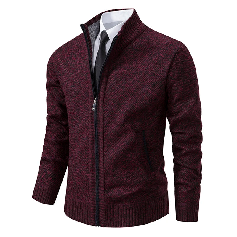Men’s Fleece-Lined Stand Collar Cardigan