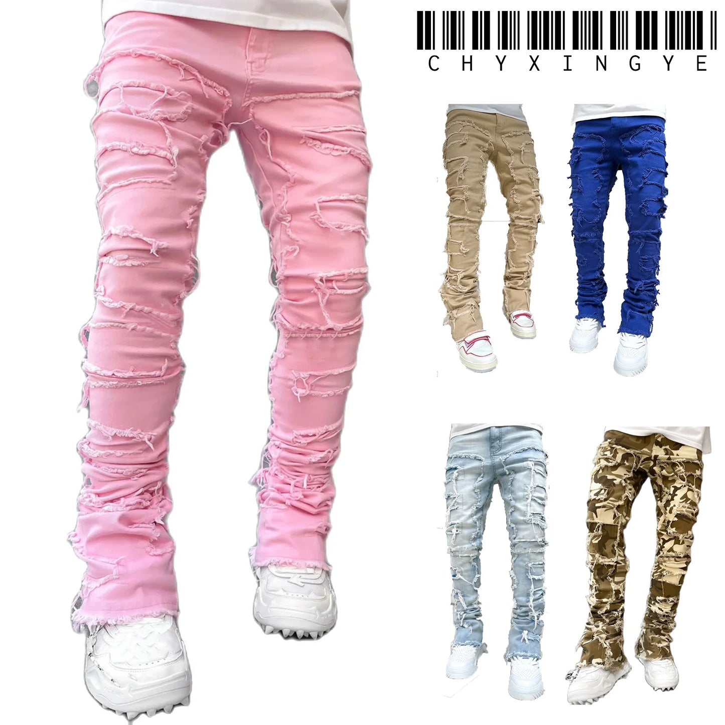 Men's Patchwork Stretch Jeans – Relaxed Fit