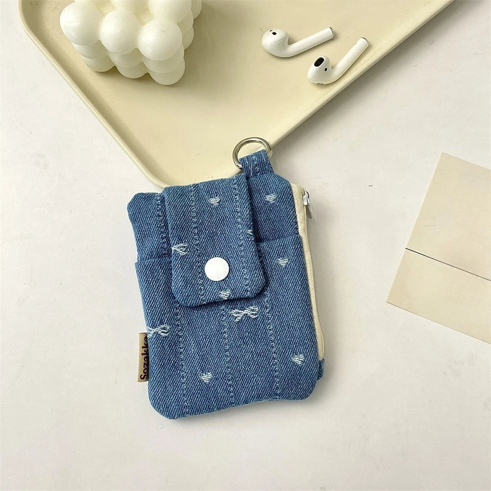 Women Short Wallets Canvas Female Purses Cute Star Bow Card Holder Wallet for Girl Small Zipper Wallet with Coin Purse