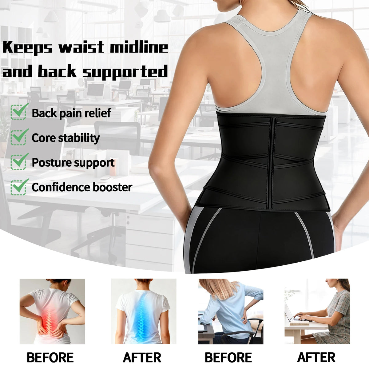 Double Belt Neoprene Waist Trainer – Adjustable Zip-Up Workout Cincher for Women