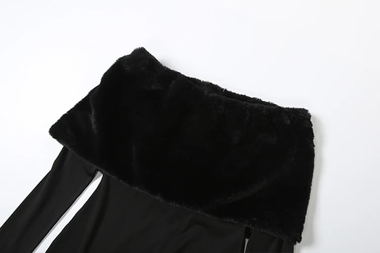 Winter Furry Patchwork Jumpsuit – Slash Neck Long Sleeve Slim Fit Streetwear