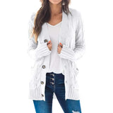 Women's V-Neck Button-Down Cardigan – Soft Loose Fit Knitted Sweater Jacket
