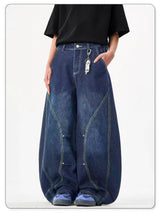 Unisex Blue Wide-Leg Balloon Jeans