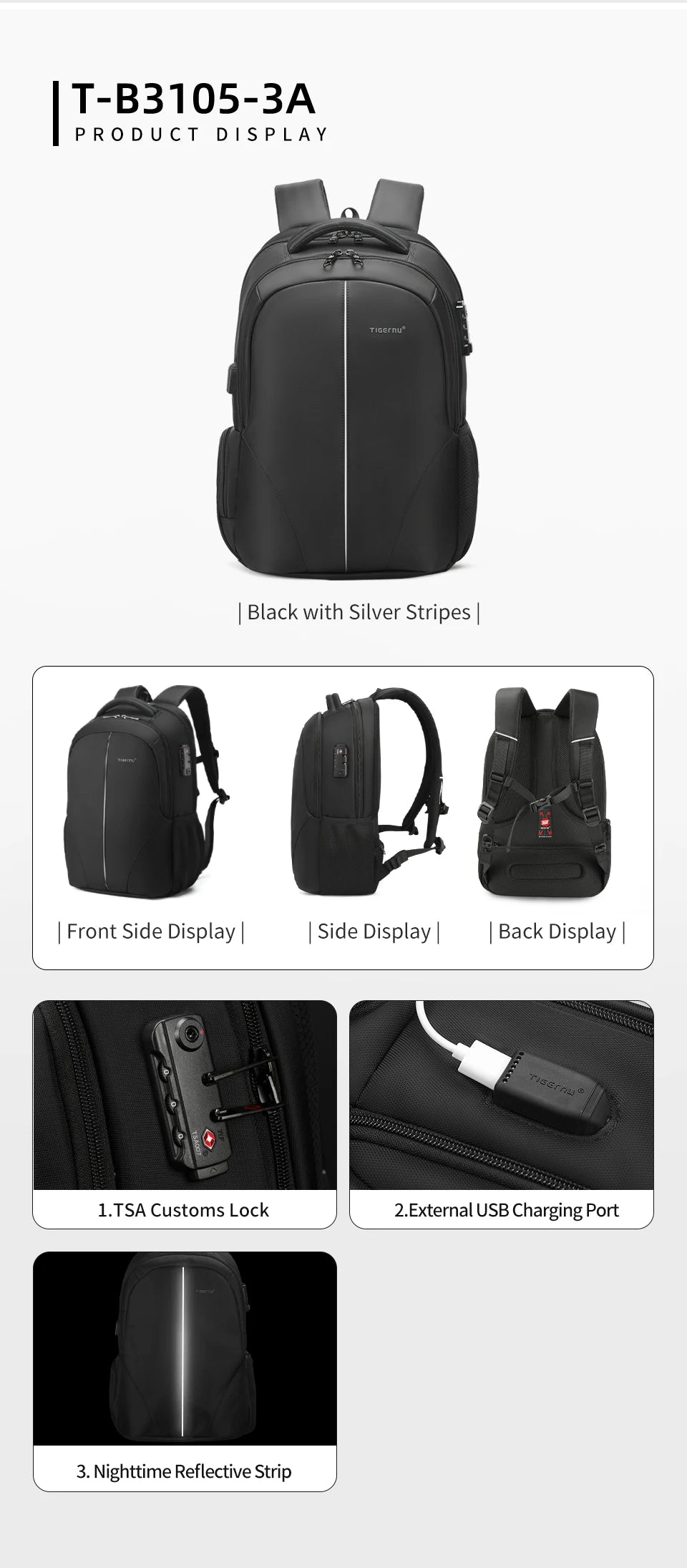 Tigernu Travel Backpacks 14-15.6-17'' Laptop Backpack For Men TSA Anti Theft Backpack Nylon Backpacks Bag For Schoolbag Knapsack
