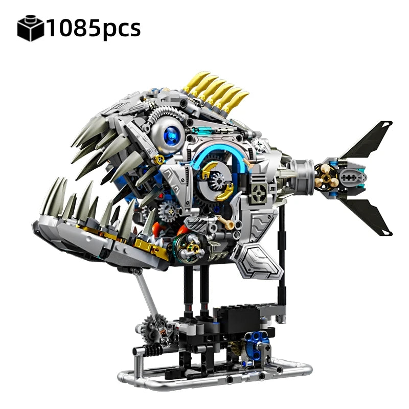 Mechanical Animal Technical Building Blocks, Light MOC Assembly Bricks, Shark Dragonfly Skull Piranha 4 Styles Adults Kids Gift
