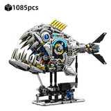 Mechanical Animal Technical Building Blocks, Light MOC Assembly Bricks, Shark Dragonfly Skull Piranha 4 Styles Adults Kids Gift
