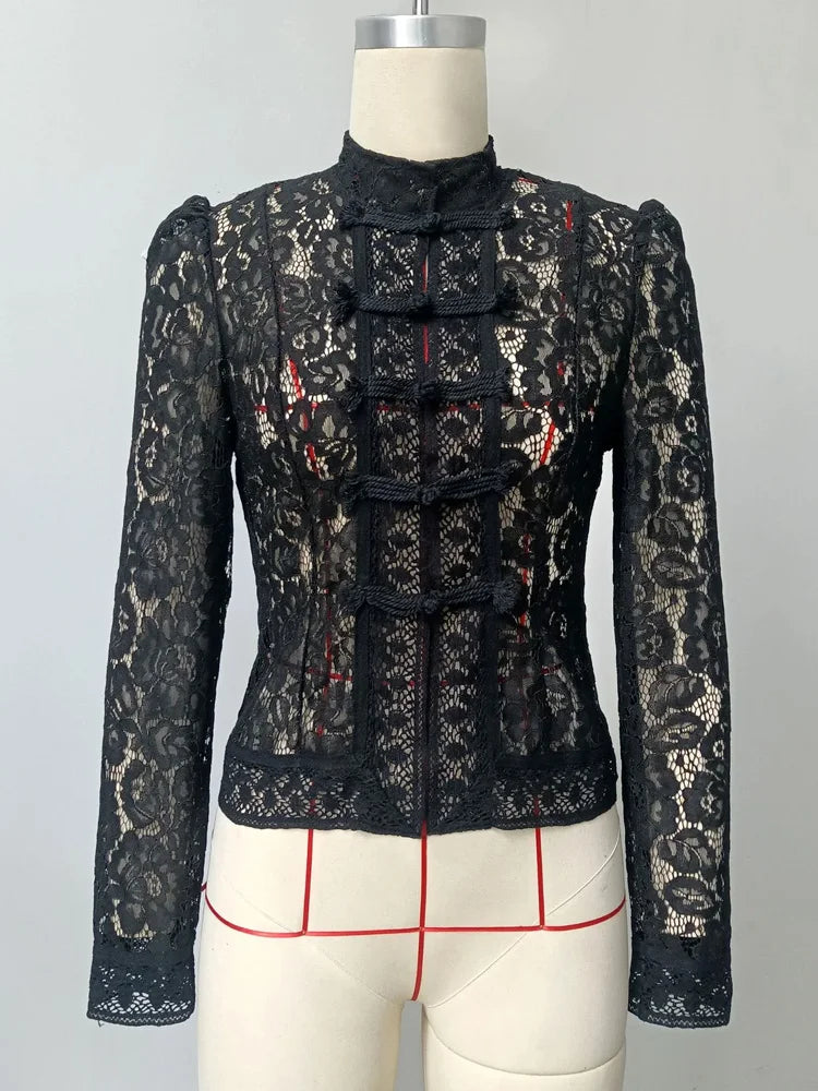 Summer Elegant Lace Hollow Out Party Blouse