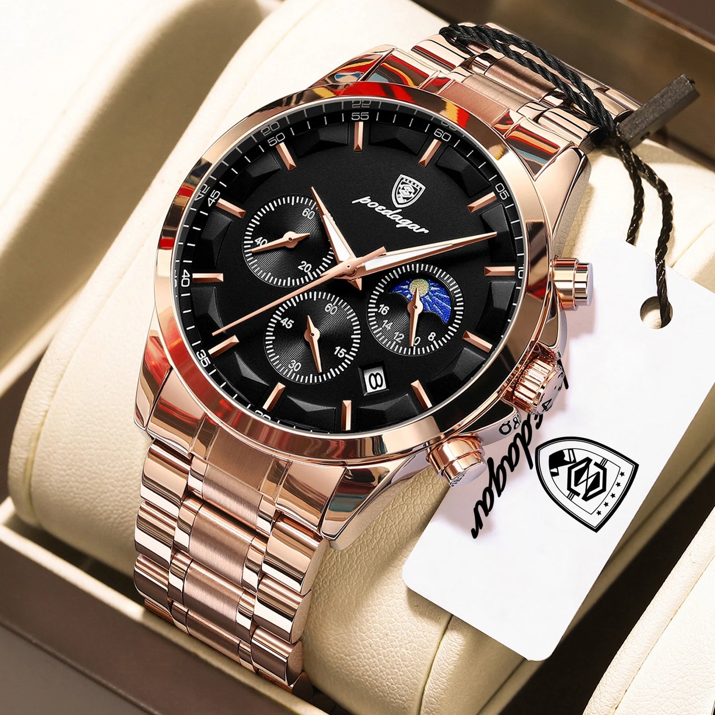 POEDAGAR 928 Men's Luxury Chronograph Watch | Luminous & Waterproof