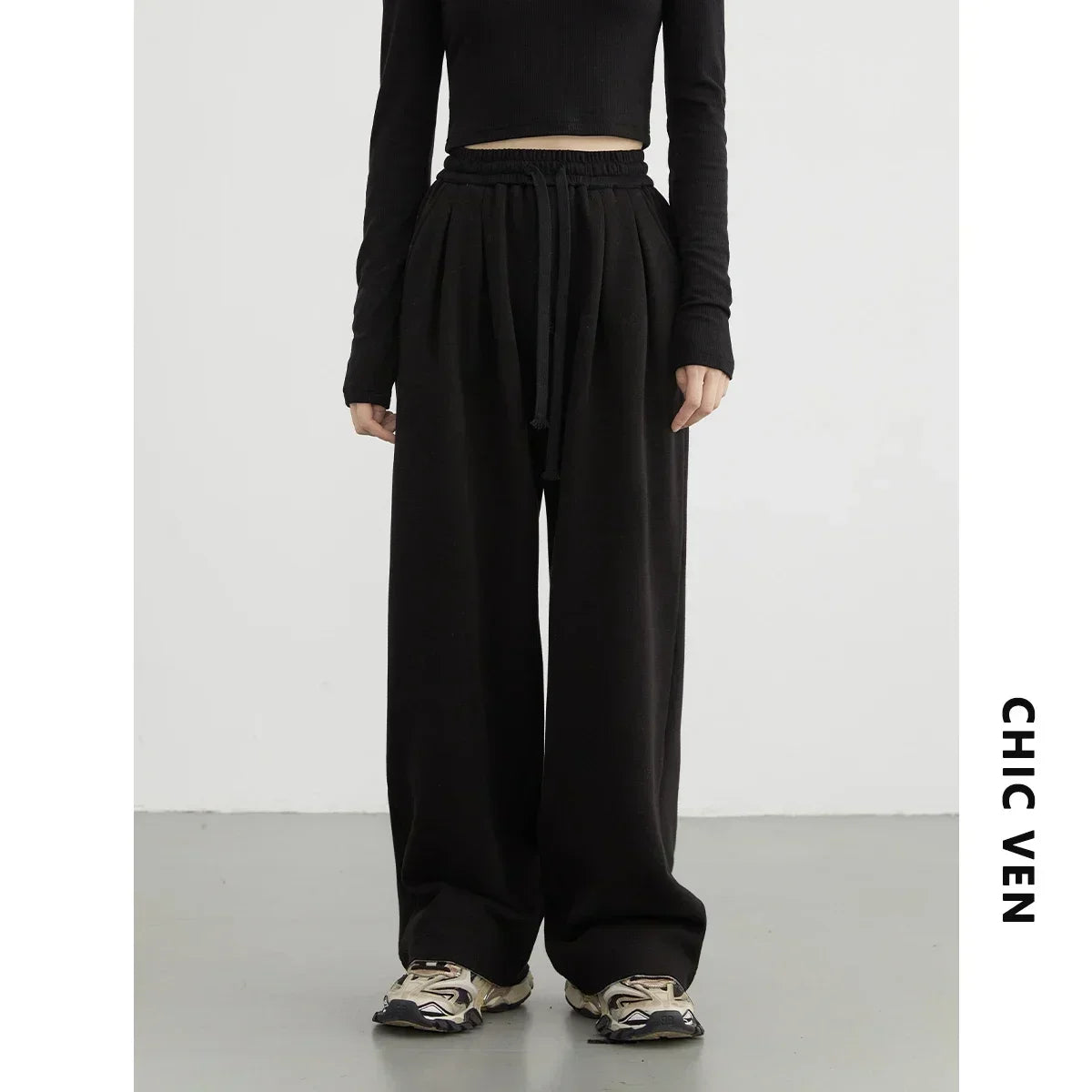 Women's High-Waisted Drawstring Wide-Leg Pants