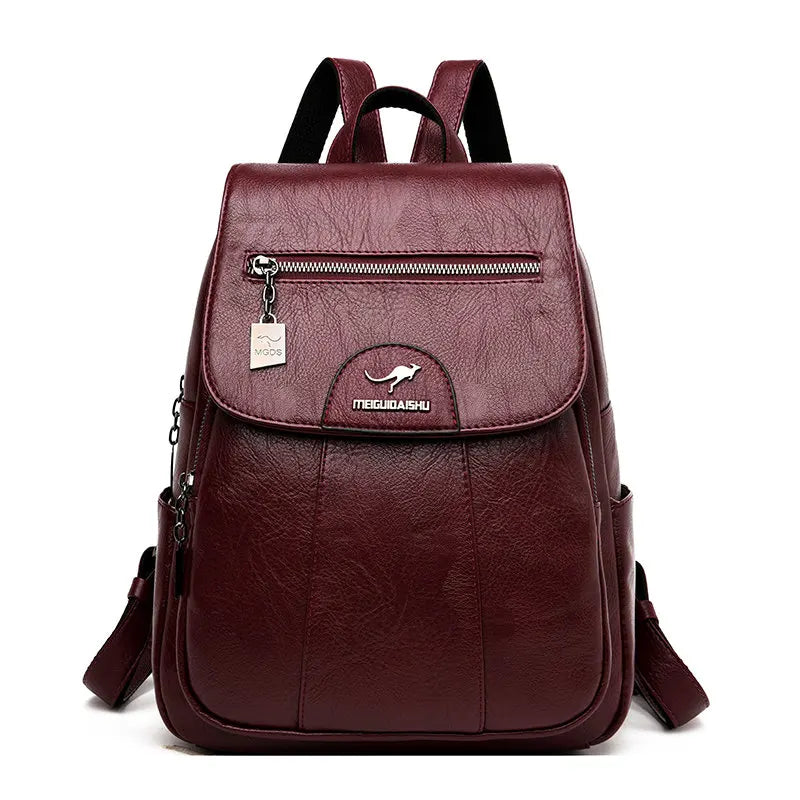 Women's Leather Backpack with Organizer Pockets