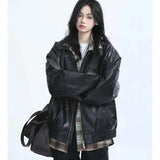 Women's Retro Faux Leather Zip-Up Jacket