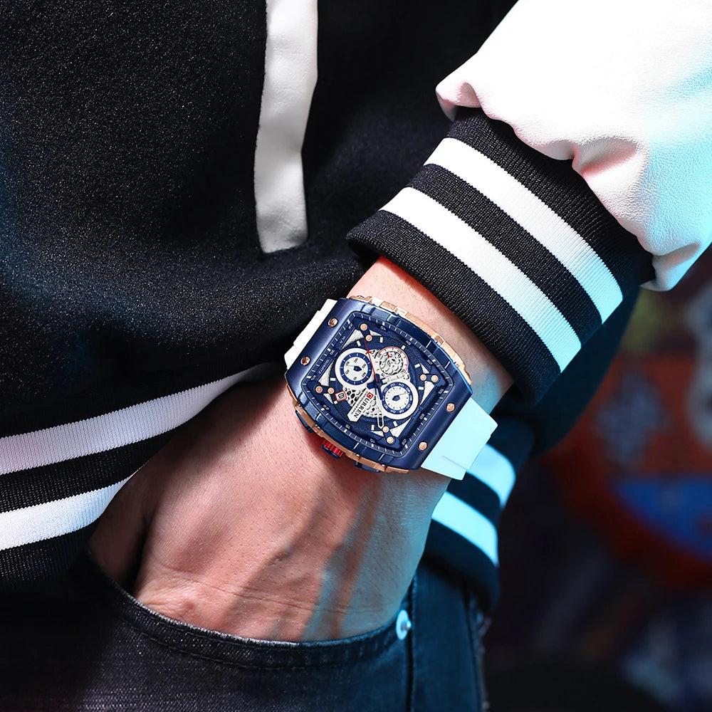Men’s Sport Quartz Watch – Yellow Silicone Strap, Luminous Auto Date Square Dial
