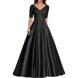 A Line Women Evening Dresses Satin Appliques V Neck Prom Party Gowns Formal Occasion robes de soirée