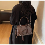Vintage Rivets Pillow Bag Large Capacity Zipper Single Shoulder Bag Top Handle Patent Leather Crossbody Women's Bag Women