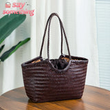 Genuine Leather Tote Bags Luxury Designer Handbag Handwoven Weaving Casual Shopping Bag Vintage Big Tote Purse Hand Bags