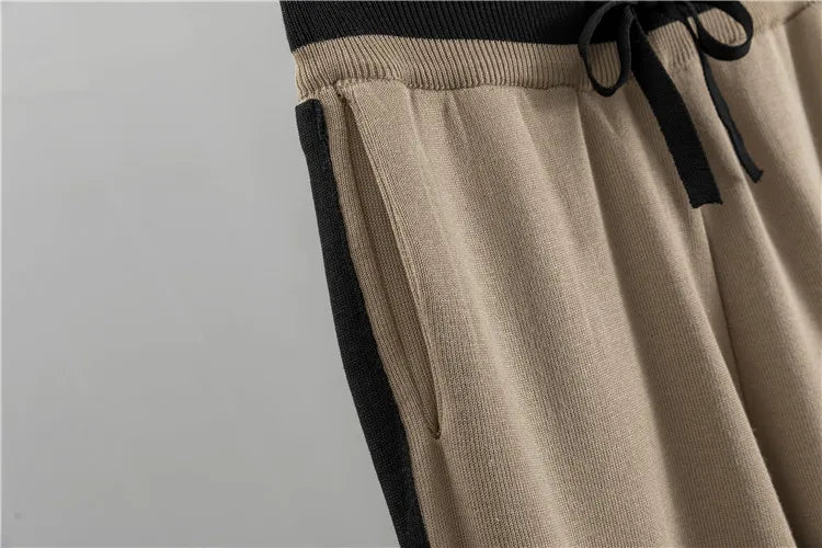 Autumn Women’s Elegant 2-Piece Pleated Set – Knit Bowknot Top & Wide Leg Pants