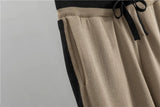 Autumn Women’s Elegant 2-Piece Pleated Set – Knit Bowknot Top & Wide Leg Pants