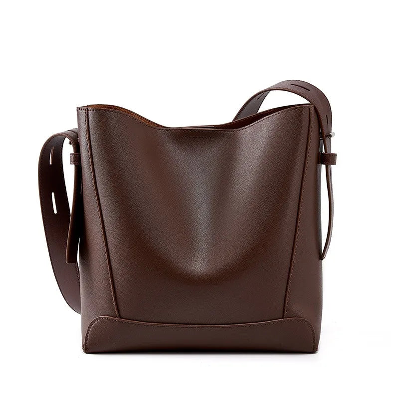 Zency New 2026 TrendyTwo Layer Cow Leather Shopper Shoulder Bag Commuter Large Bucket Handbag Simple High Quality Women Tote Bag