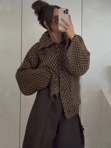 Autumn Brown Knit Cardigan - Elegant USA-Made Loose Sweater Coat