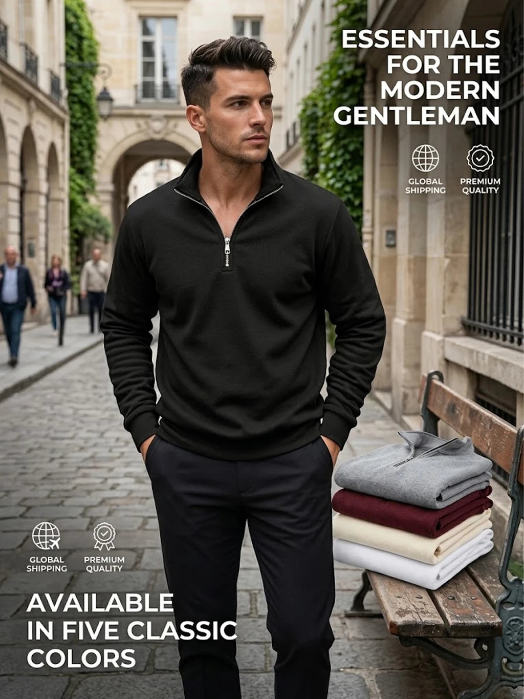 Mens Zip Up Streetwear Mock Neck Jumper Winter Warm Fleece Knit Top Long Sleeve Pullover Outdoor Work Jacket Coats Sweatshirts