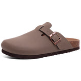 Evshine Men's Suede Clogs Fashion Leather Mules Cozy Footbed Slippers With Adjustable Buckle AntiSlip Cork Slippers Unisex Mules
