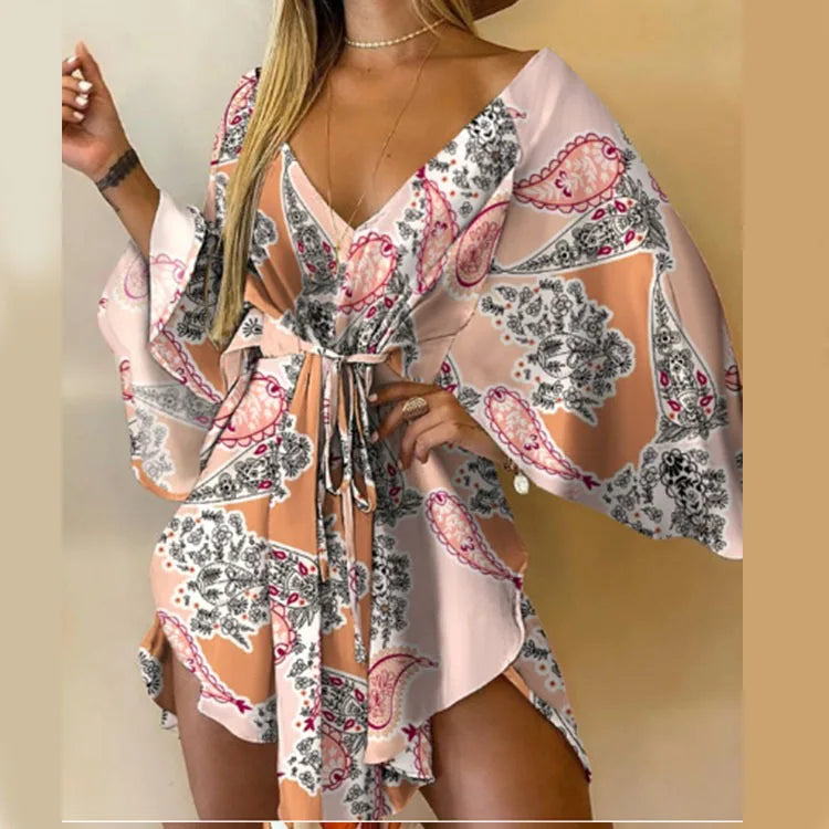 Bohemian Floral V-Neck Mini Dress