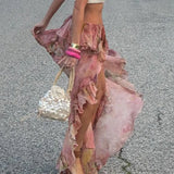 Y2K Floral Lace Long Skirt – Boho Beach & Party Style