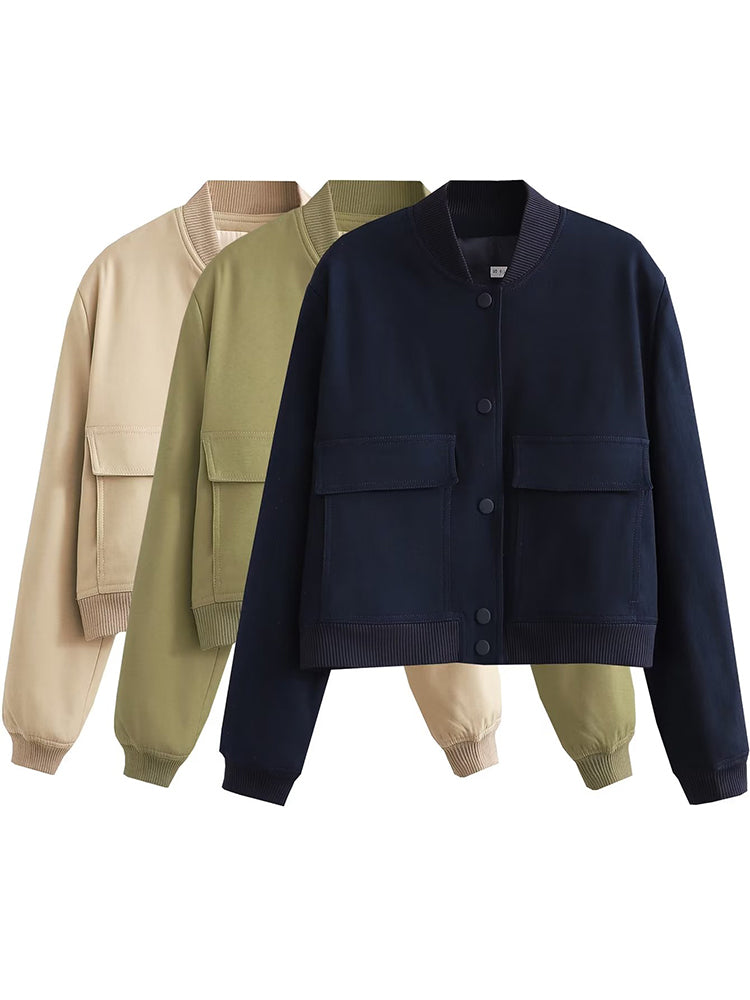 Willshela Women's Solid Bomber Jacket with Pockets