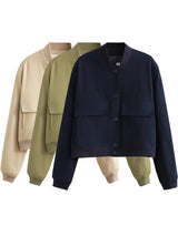 Willshela Women's Solid Bomber Jacket with Pockets