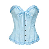 USA-Made Jacquard Ruffled Overbust Corset – Gothic Victorian Push-Up Bustier