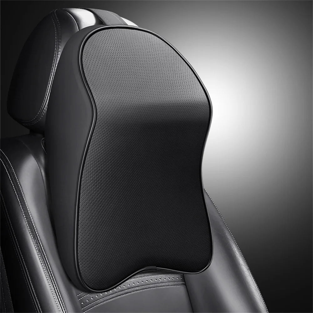 3D Nappa PU Leather Headrest Memory Foam Rest Pillow Headrest Car Neck Pillow Support for Car Pain Relief Travel Neck Support