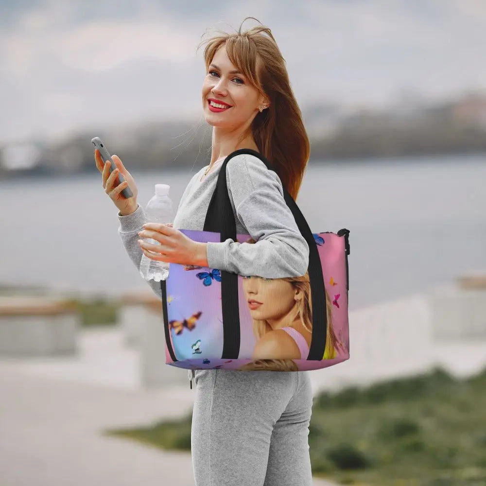 Custom The Eras Tour 1989 Taylor's Swift's American Pop Singer Tote Bag Women Large Capacity Beach Gym Travel Bags