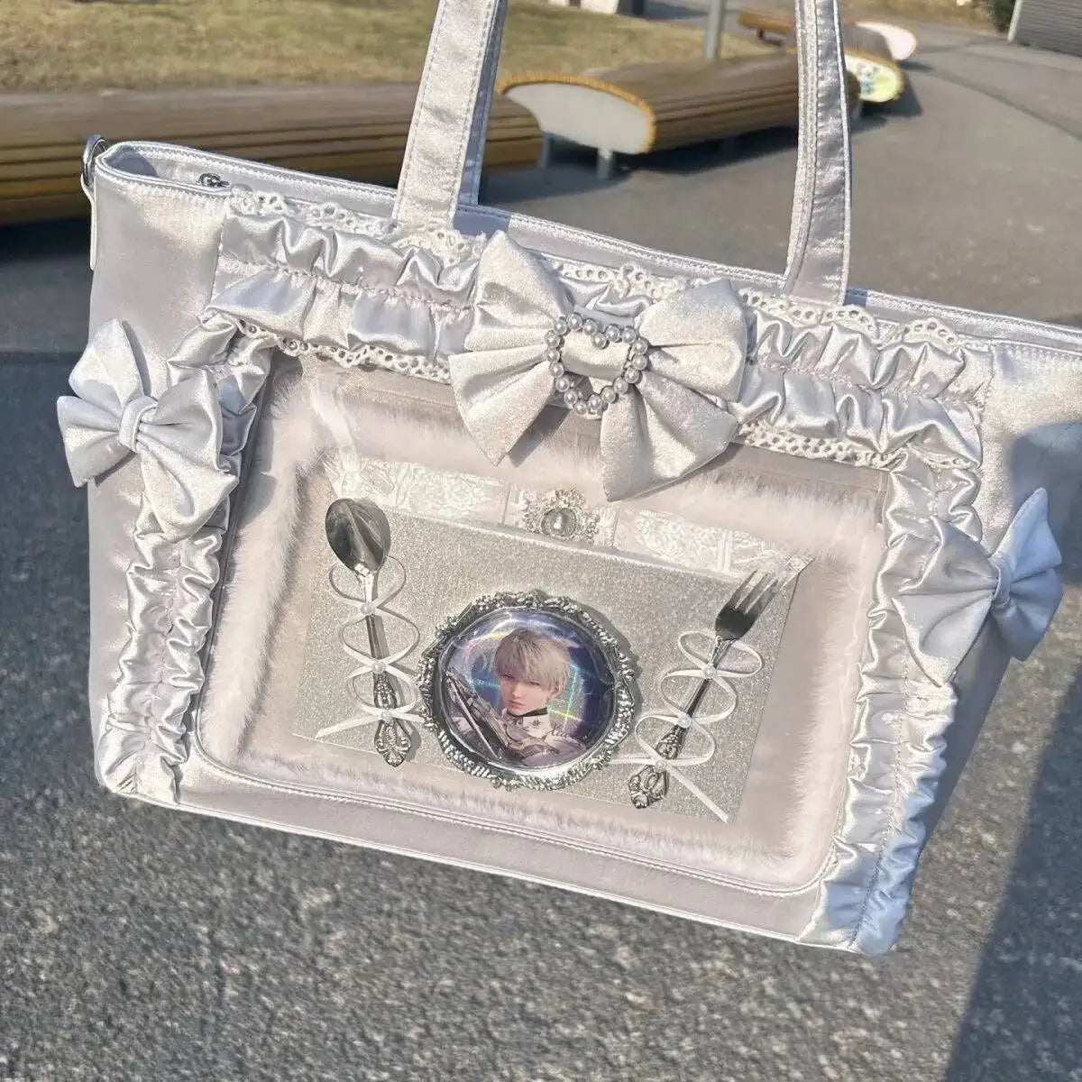 New Y2k Sweet Ita Shoulder Bag Lolita Girl Transparent Tote Bag Women Large Capacity Lace Crossbody Bag Cute DIY Display Handbag