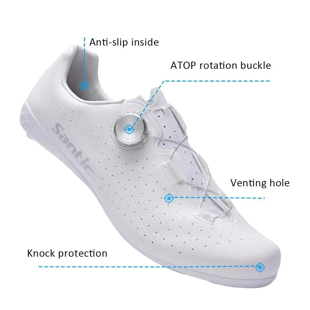 Santic Men Cycling Shoes Carbon Fiber Outsole Road Bike Shoes Women Breathable ATOP Reel Knob Lacing System WZS24043