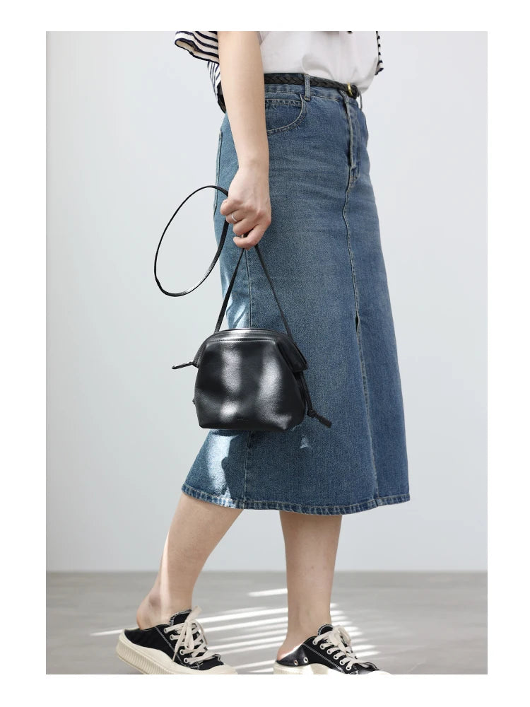 Women's Real Leather Crossbody Bags Luxury Designer Soft Black Shoulder Bag Cowhide Small Size Versatile Fashion Purses