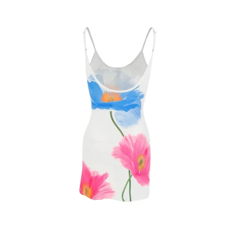 Chic Summer White Mini Dress | Elegant Sleeveless Print Streetwear