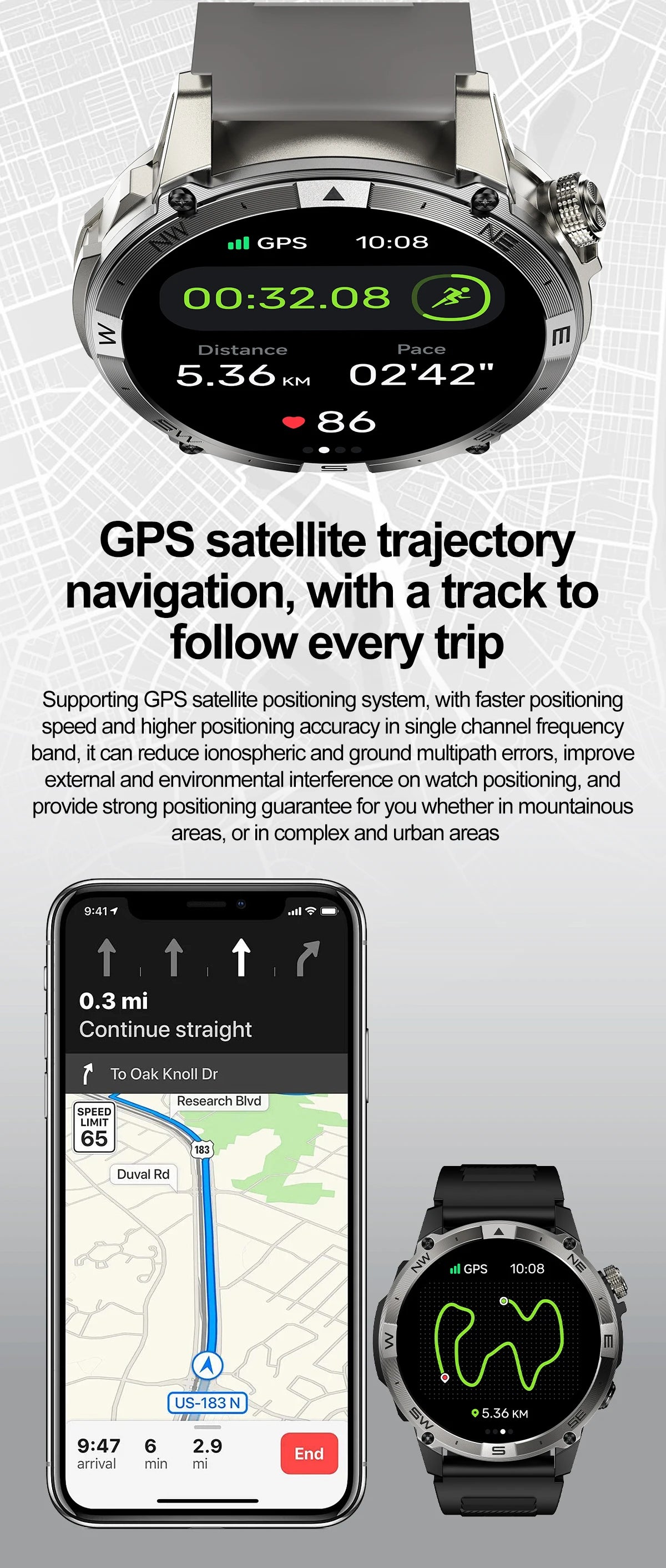 NORTH EDGE GPS Smart Watch – AMOLED, Bluetooth & IP68
