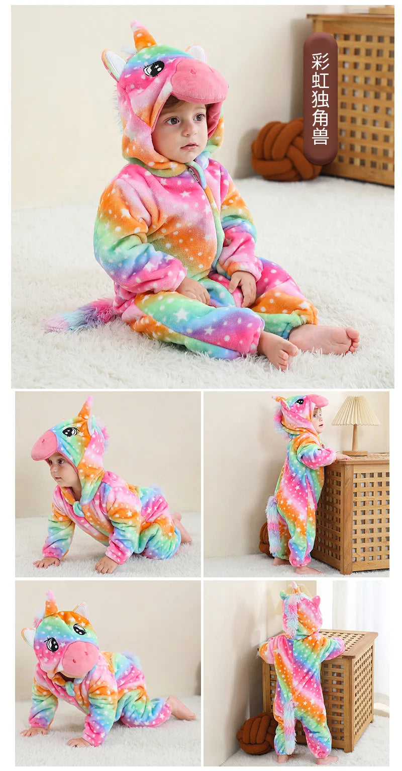 Animal Theme Flannel Baby Romper