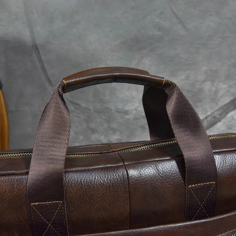 Luufan Genuine Leather Men's Business Handbag 15" Laptop Briefcase Bag Male A4 Document Shoulder Message Computer Bag Work Tote